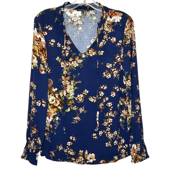 Staccato Blue Floral Long Sleeve Size Small Blouse - Picture 1 of 12